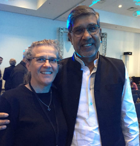 Kailash Satyarthi, 2014 Nobel Peace Prize winner, and CVT-New Tactics in Human Rights Training Manager, Nancy Pearson at the 2016 Nobel Peace Prize Forum