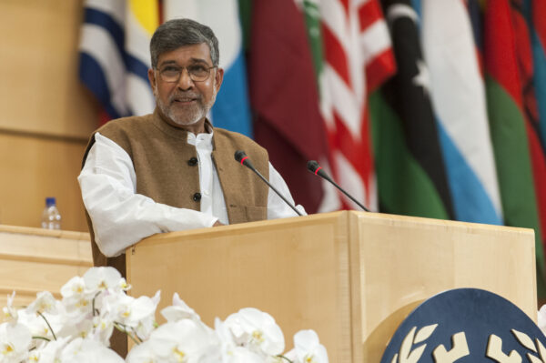 Kailash Satyarthis speaking at an international forum