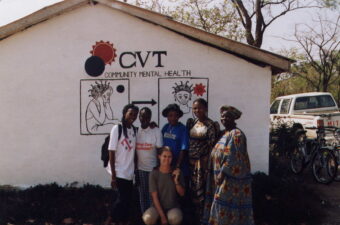 Group of women in front of CVT's office in Guinea